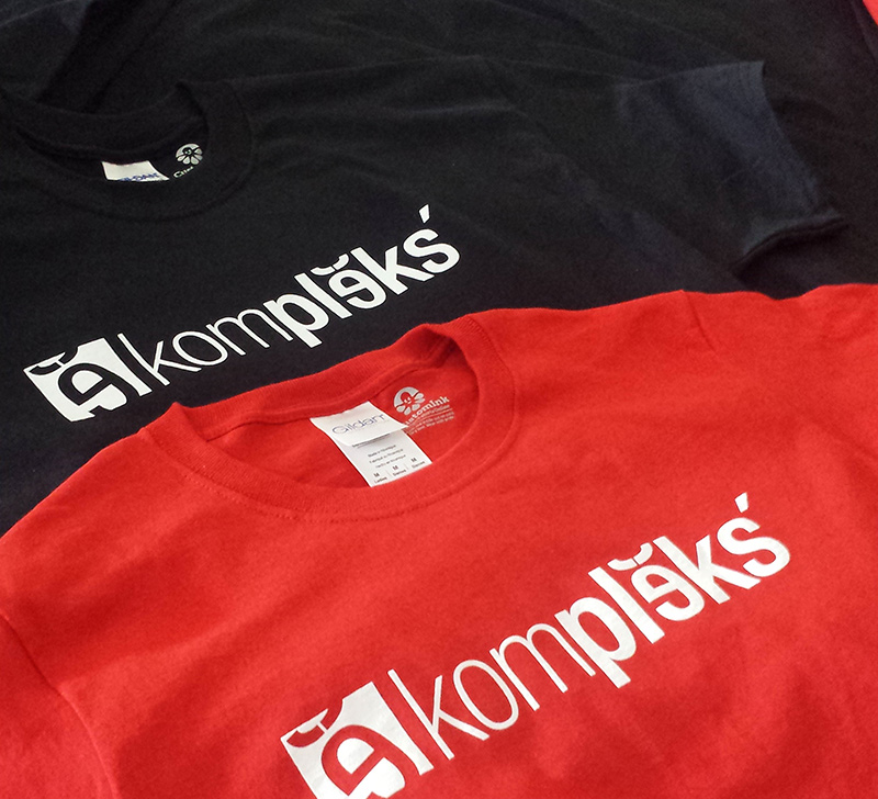 Kompleks Creative branded t-shirts in red and black, our primary colors.
