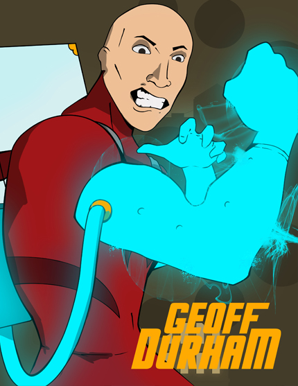 Kompleks comic book illustration of Geoff Durham for the Greater Durham Chamber of Commerce