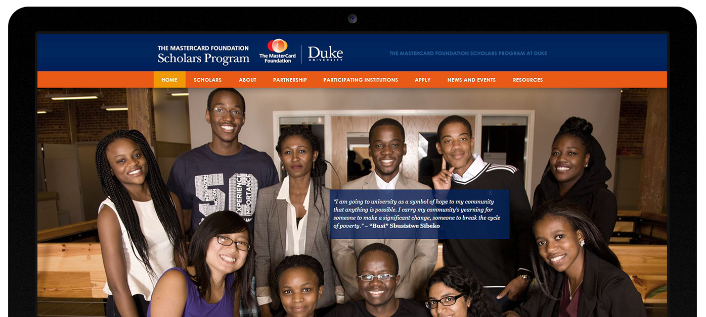 The Mastercard Foundation Scholars Program at Duke University web design by Kompleks Creative.