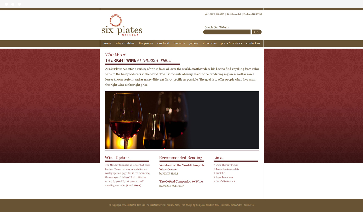 Six Plates Wine Bar web design by Kompleks Creative.